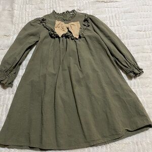 SHEIN Olive Dress with Beige Bow